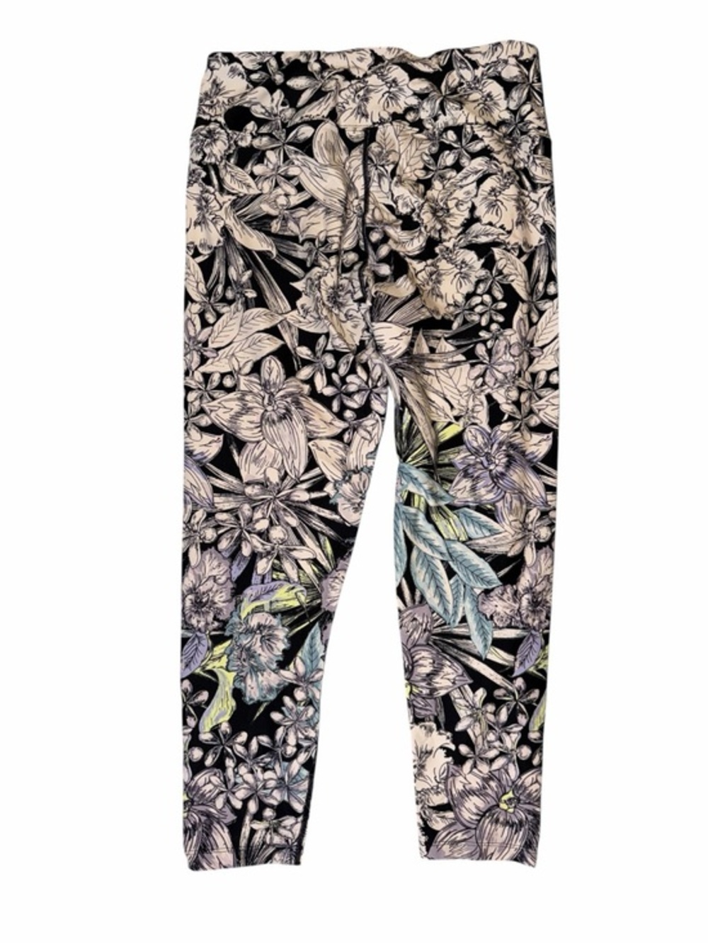 Calvin Klein Cropped Black Floral Print Leggings with Pastel Accents